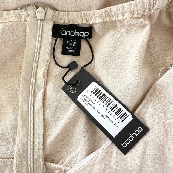 BOOHOO Dress Women 14 Beige V-neck Tiered Cotton Maxi Ruffle Layered Flounce NWT - Picture 5 of 9